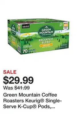 Office Depot Green mountain coffee roasters keurig single-serve k-cup pods, breakfast blend, light roast, pack of 70 pods offer