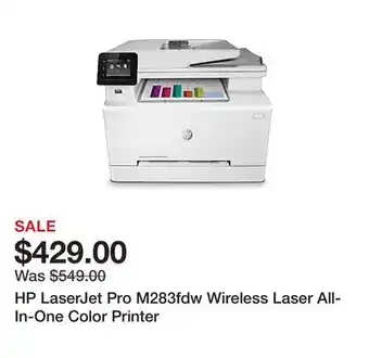 Office Depot Hp laserjet pro m283fdw wireless laser all-in-one color printer offer