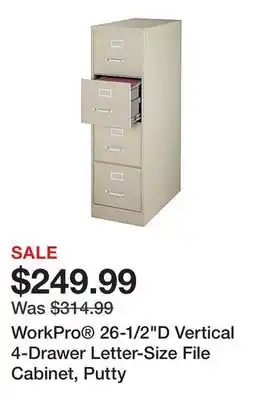 Office Depot Workpro 26-1/2d vertical 4-drawer letter-size file cabinet, putty offer