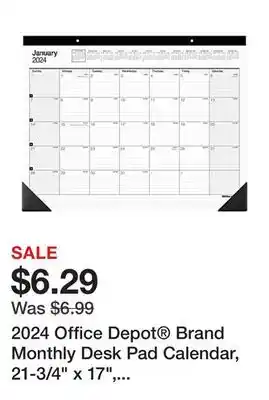 Office Depot 2024 office depot brand monthly desk pad calendar, 21-3/4 x 17, white, january to december 2024 , sp24d00 offer