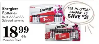 Pavilions Energizer batteries offer