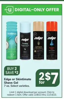 Jewel-Osco Edge or skintimate shave gel offer