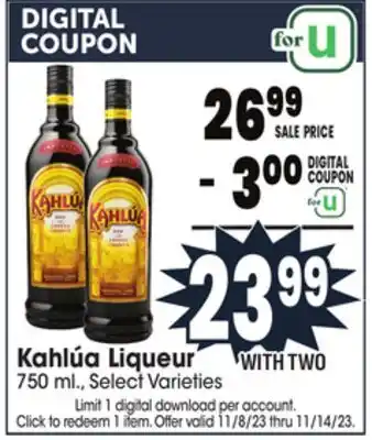 Jewel-Osco Kahlúa liqueur offer