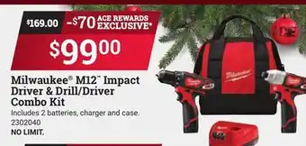 Ace Hardware Milwaukee m12 impact driver & drill/driver combo kit offer