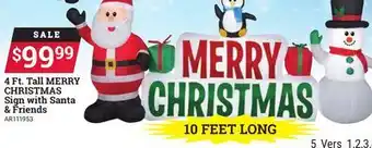 Ace Hardware 4 ft. tall merry christmas sign with santa & friends offer