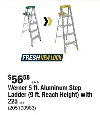 The Home Depot Werner 5 ft. aluminum step ladder (9 ft. reach height) with 225 lb. load capacity type ii duty rating offer