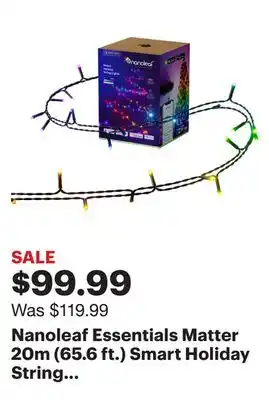 Best Buy Nanoleaf essentials matter 20m (65.6 ft.) smart holiday string lights - white and color rgb lights with 250 leds - multicolor offer