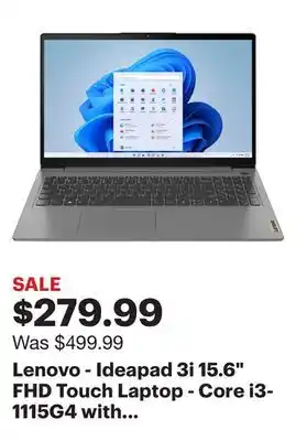 Best Buy Lenovo - ideapad 3i 15.6 fhd touch laptop - core i3-1115g4 with 8gb memory - 256gb ssd - arctic grey offer