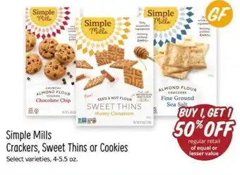 Sprouts Farmers Market Simple Mills Crackers, Sweet Thins or Cookies offer