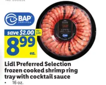 Lidl Lidl preferred selection frozen cooked shrimp ring tray with cocktail sauce offer