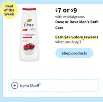 Walgreens Dove or dove men's bath care offer