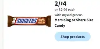 Walgreens Mars king or share size candy offer
