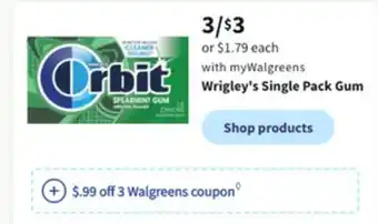 Walgreens Wrigley's single pack gum offer