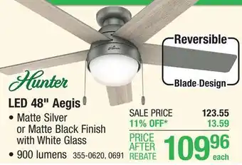 Menards Hunter aegis 48 matte silver indoor led ceiling fan offer