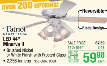 Menards Patriot lighting minerva ii 44 brushed nickel indoor led ceiling fan offer