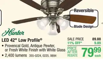 Menards Hunter low profile 42 provencal gold indoor led ceiling fan offer