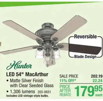 Menards Hunter macarthur 54 matte silver indoor led ceiling fan offer
