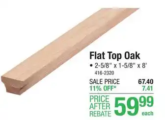 Menards Mastercraft craftsman flat top unfinished oak 2-5/8 x 1-5/8 x 8' unplowed stair handrail offer
