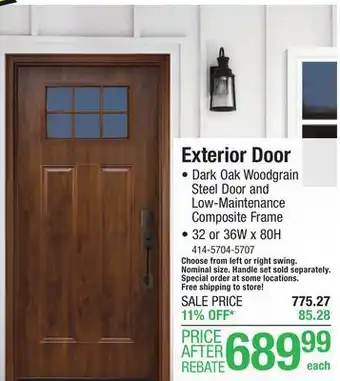 Menards Mastercraft 32w x 80h dark oak woodgrain steel external grille mission lite composite frame exterior door system - right insw offer