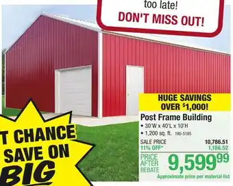 Menards 30' x 40' x 10' post frame building material list offer
