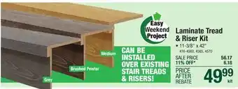 Menards Mastercraft traditional grey oak laminate 11-3/8 x 42 replacement stair tread and riser offer