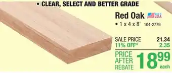 Menards Mastercraft 1 x 4 x 8' red oak board offer