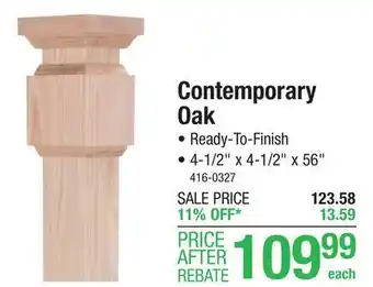Menards Mastercraft contemporary unfinished oak 4-1/2 x 4-1/2 x 56 stair full newel offer