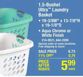 Menards Sterilite ultra 1.5 bushel aqua laundry basket offer