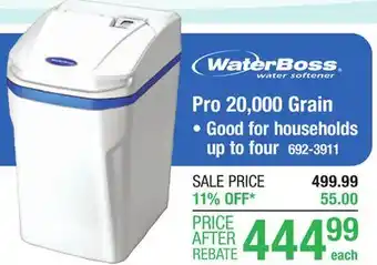 Menards Waterboss pro 20,000 grain water softener offer
