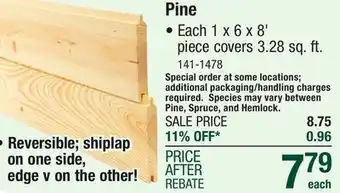 Menards 1 x 6 x 8' unfinished tongue & groove carsiding offer