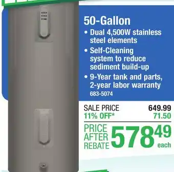 Menards Richmond essential plus 50 gallon 9-year electric tank water heater with diagnostic led's offer