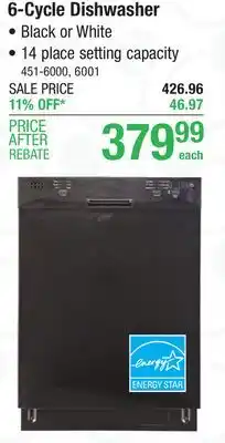 Menards Criterion 6-cycle white built-in dishwasher offer