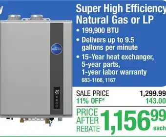 Menards Richmond encore super high efficiency 9.5 gpm tankless natural gas water heater with wi-fi offer