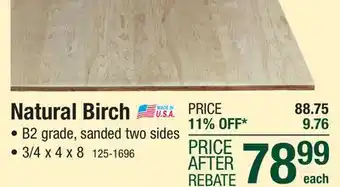 Menards 3/4 x 4 x 8 b2 natural birch wood veneer core plywood offer