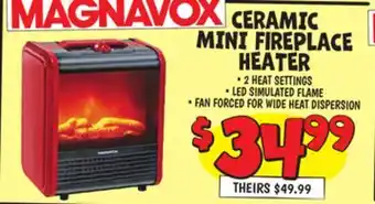 Ollie's Magnavox ceramic mini fireplace heater offer
