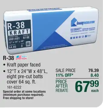 Menards R-38 ecobatt kraft faced fiberglass insulation batt 12 x 24 x 48 offer