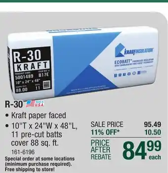 Menards R-30 ecobatt kraft faced fiberglass insulation batt 10 x 24 x 48 offer