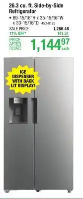 Menards Criterion 26.3 cu.ft. stainless steel side by side refrigerator offer