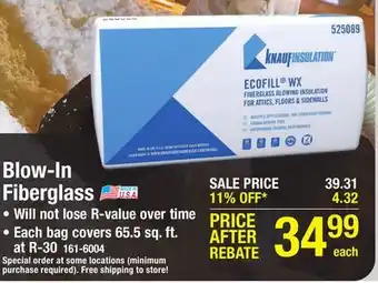 Menards Ecofill wx fiberglass blow-in insulation 106.6 sf r-19 offer