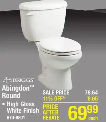 Menards Briggs abingdon 2-piece white standard height round toilet offer