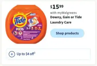 Walgreens Downy, gain or tide laundry care offer