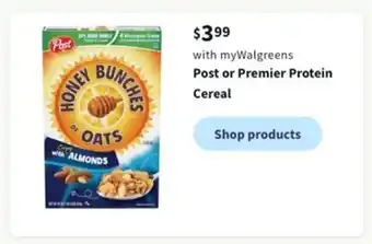 Walgreens Post or premier protein cereal offer