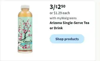 Walgreens Arizona single-serve tea or drink offer