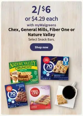Walgreens Chex, general mills, fiber one or nature valley offer