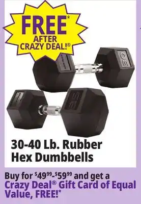 Ocean State Job Lot 30-40 lb. rubber hex dumbbells offer