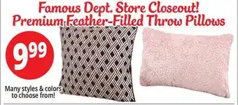 Ocean State Job Lot Famous dept. store closeout! premium feather-filled throw pillows offer