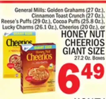 C Town Honey nut cheerios giant size 27.2 oz. boxes offer