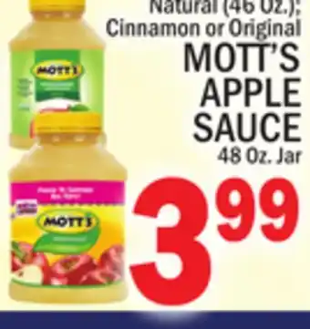 C Town Mott's apple sauce 48 oz. jar offer