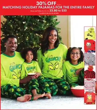 Boscov's Matching holiday pajamas for the entire family offer