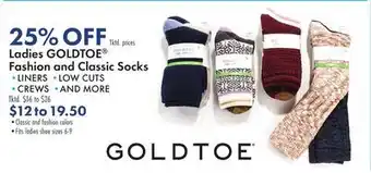 Boscov's Ladies goldtoe fashion and classic socks offer
